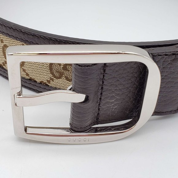100% Authentic Gucci GG Leather Canvas Brown Belt - Picture 6 of 9